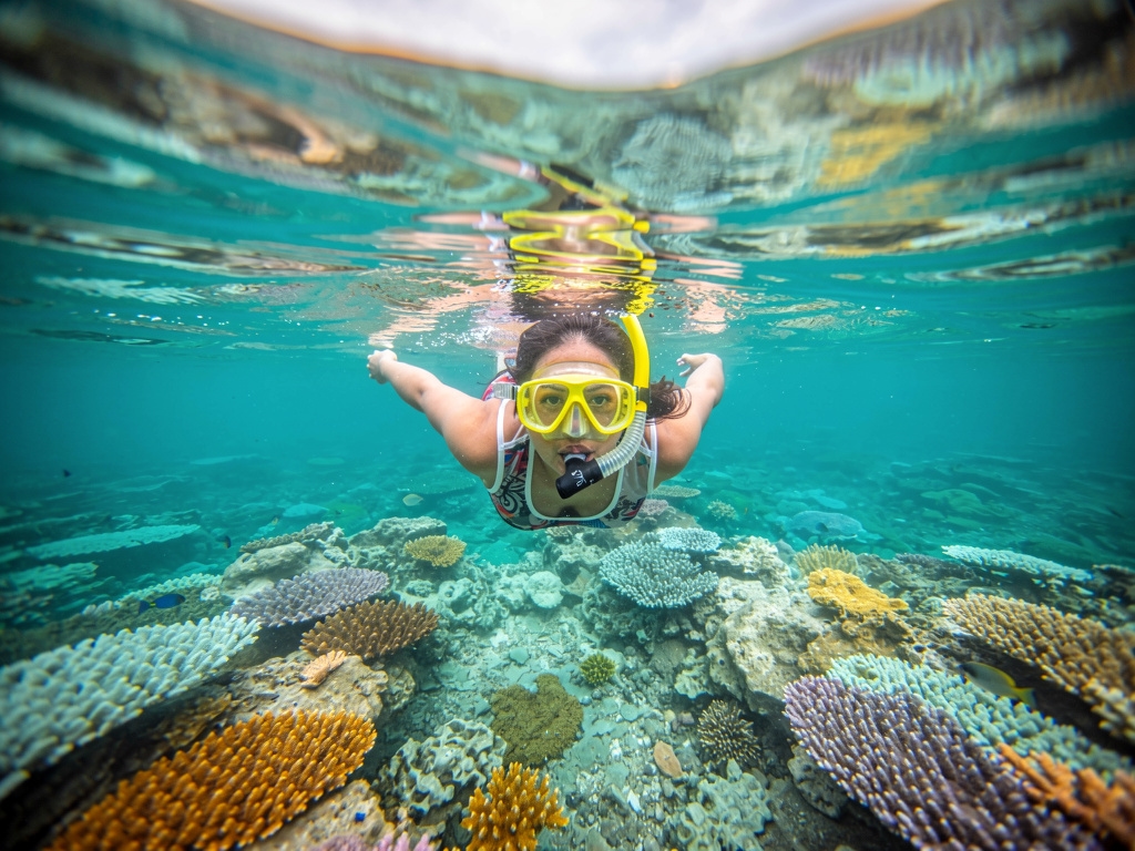 Snorkeling di spot terumbu karang Wakatobi